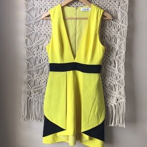 DO+BE plunge neck yellow & black flared dress sz S